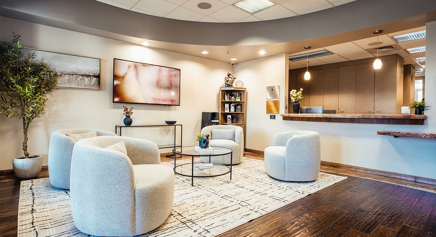 Contemporary waiting area with cozy seating.