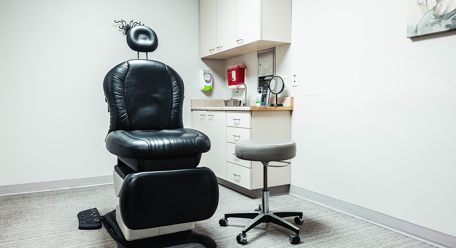 Dental or medical examination chair in office.