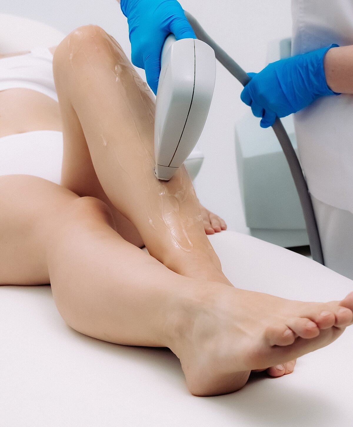 Laser treatment on leg for hair removal.