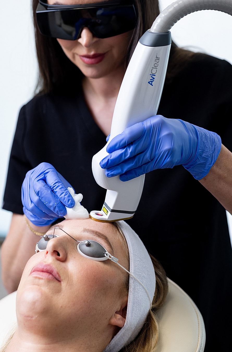 Laser skincare treatment in a professional setting.