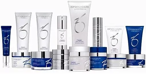 Collection of ZO Skin Health skincare products.